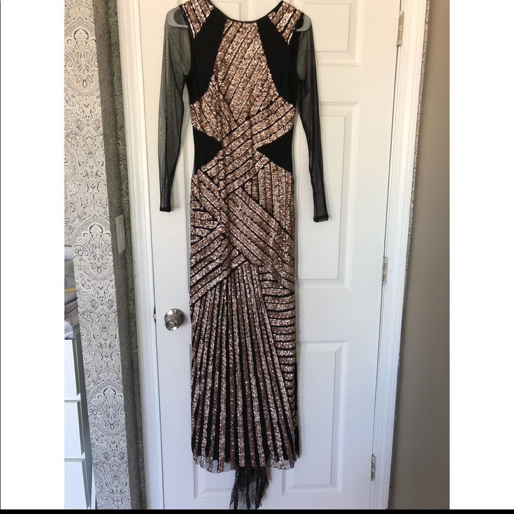 Size 8 Sequined Black Gold Copper Gown Dress